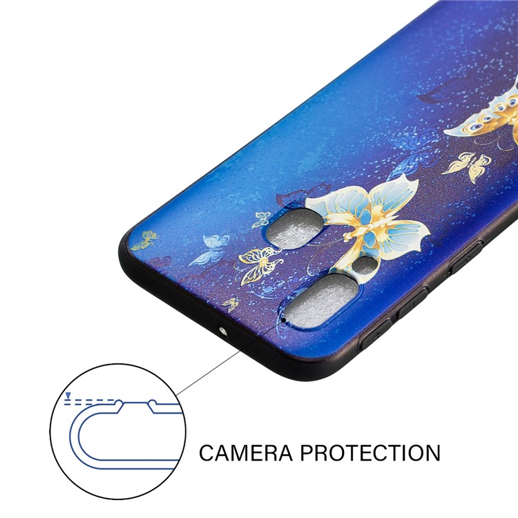 Accessorio In TPU Con Motivo Motivo Goffrato Per Samsung Galaxy A40 - Farfalla Blu-4