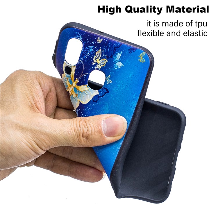 Accessorio In TPU Con Motivo Motivo Goffrato Per Samsung Galaxy A40 - Farfalla Blu-5