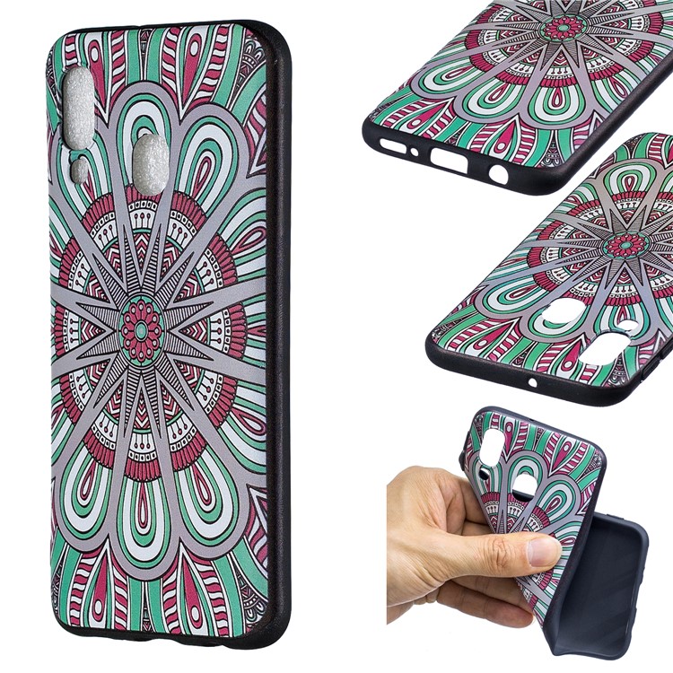 Embossment Patterned TPU Case Accessory for Samsung Galaxy A40 - Abstract Floral-1