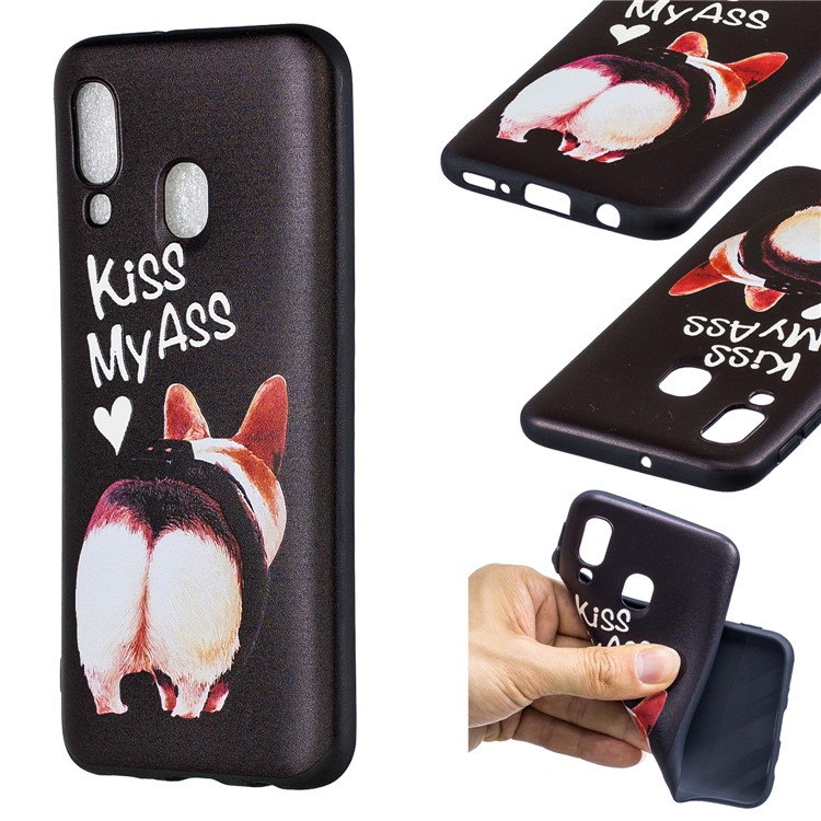 Embossment Patterned TPU Case Accessory for Samsung Galaxy A40 - Kiss My Ass-1