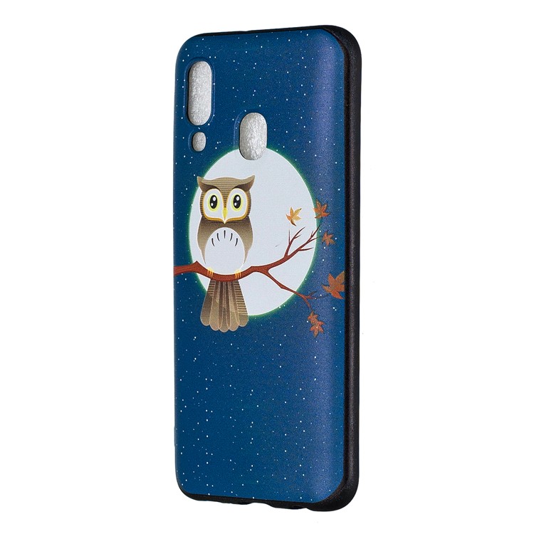 Embossment Patterned TPU Case Accessory for Samsung Galaxy A40 - Owl Moon Stars-2