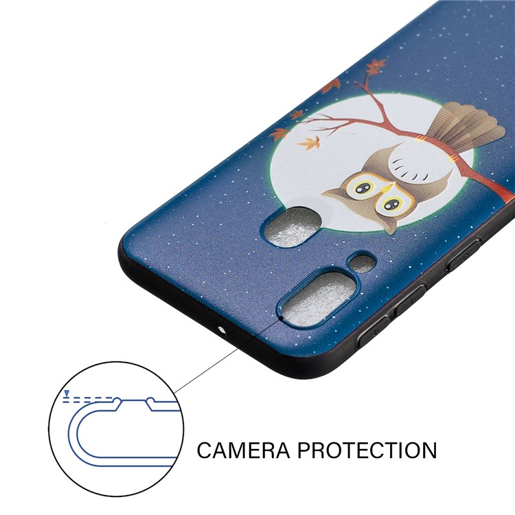 Embossment Patterned TPU Case Accessory for Samsung Galaxy A40 - Owl Moon Stars-4