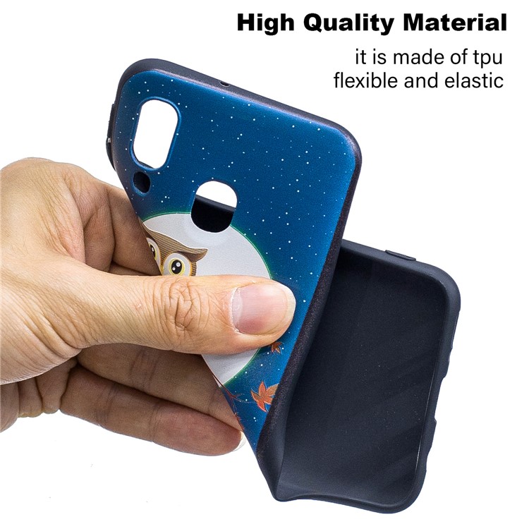 Embossment Patterned TPU Case Accessory for Samsung Galaxy A40 - Owl Moon Stars-5