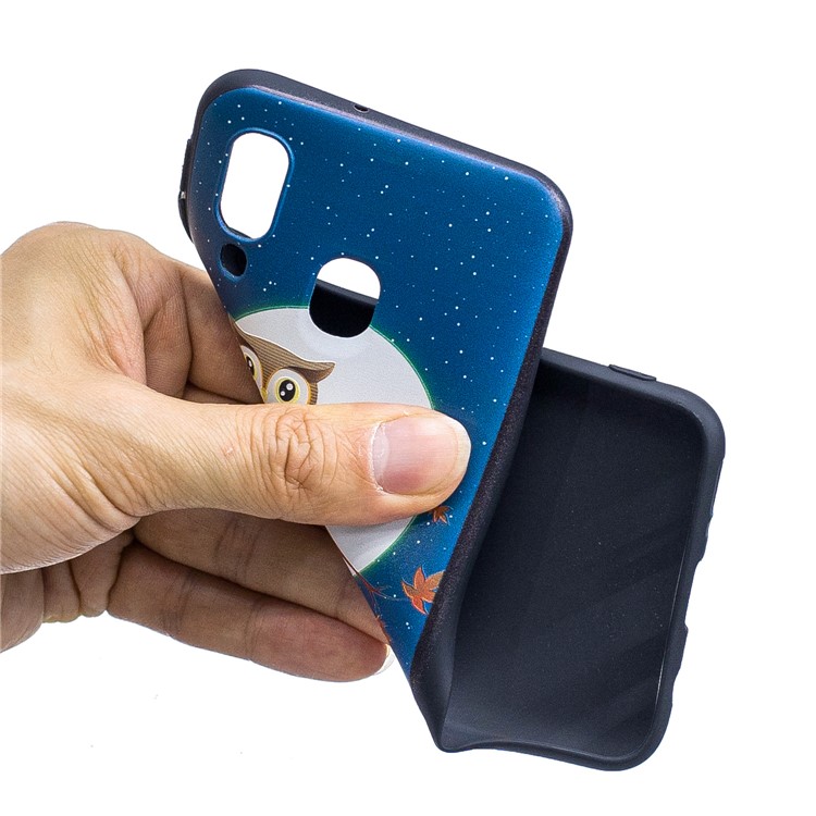 Embossment Patterned TPU Case Accessory for Samsung Galaxy A40 - Owl Moon Stars-6