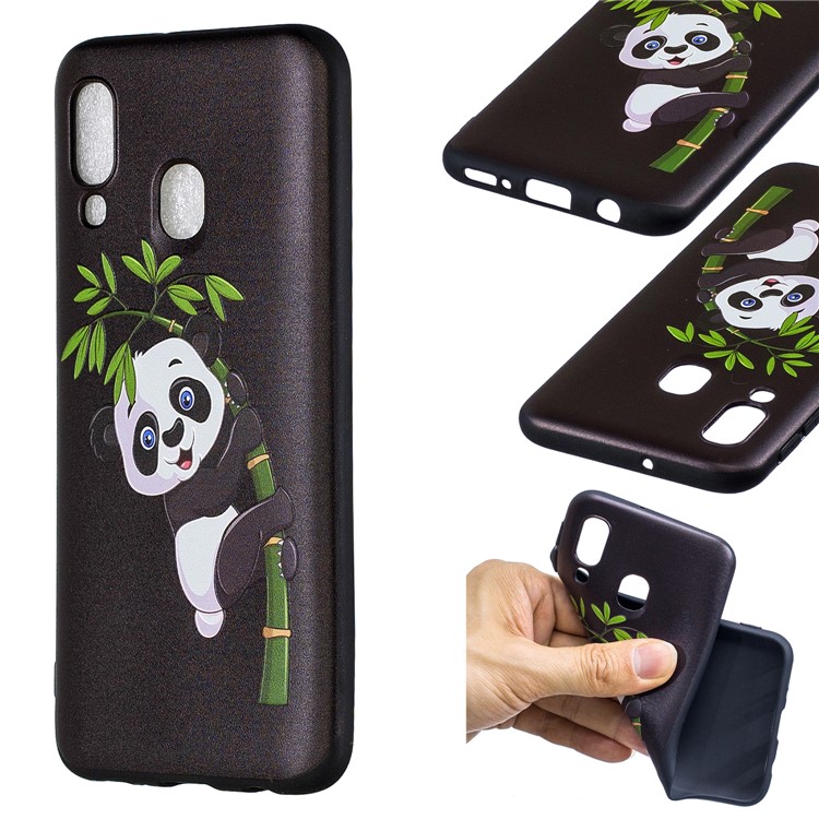 Embossment Patterned TPU Case Accessory for Samsung Galaxy A40 - Panda Climbing on Bamboo-1