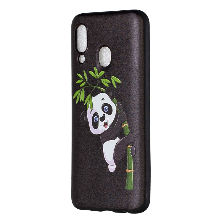 Embossment Patterned TPU Case Accessory for Samsung Galaxy A40 - Panda Climbing on Bamboo-2