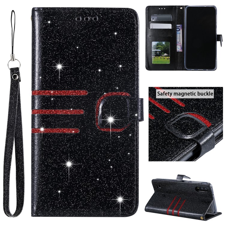 Glitter Powder Coated Wallet Leather Phone Case for Samsung Galaxy A10 / M10 - Black-1