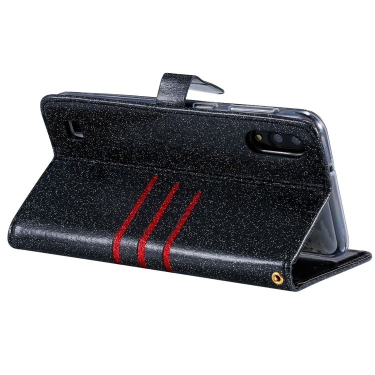 Glitter Powder Coated Wallet Leather Phone Case for Samsung Galaxy A10 / M10 - Black-7