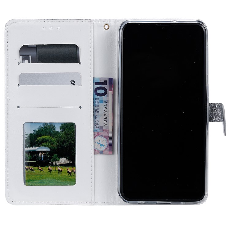 Glitter Powder Coated Wallet Leather Phone Case for Samsung Galaxy A10 / M10 - Silver-3