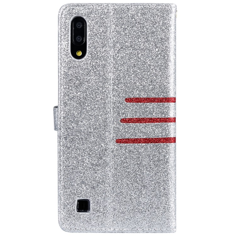 Glitter Powder Coated Wallet Leather Phone Case for Samsung Galaxy A10 / M10 - Silver-4