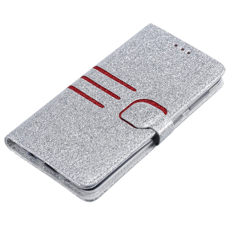 Glitter Powder Coated Wallet Leather Phone Case for Samsung Galaxy A10 / M10 - Silver-5