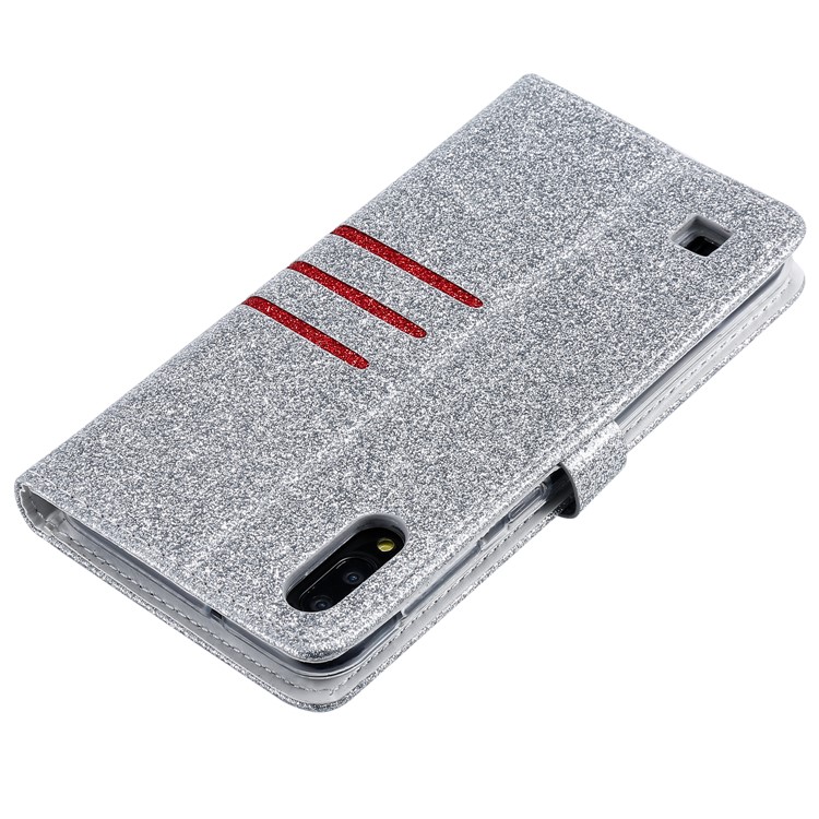 Glitter Powder Coated Wallet Leather Phone Case for Samsung Galaxy A10 / M10 - Silver-6