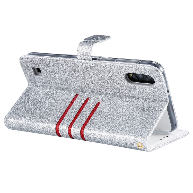 Glitter Powder Coated Wallet Leather Phone Case for Samsung Galaxy A10 / M10 - Silver-7