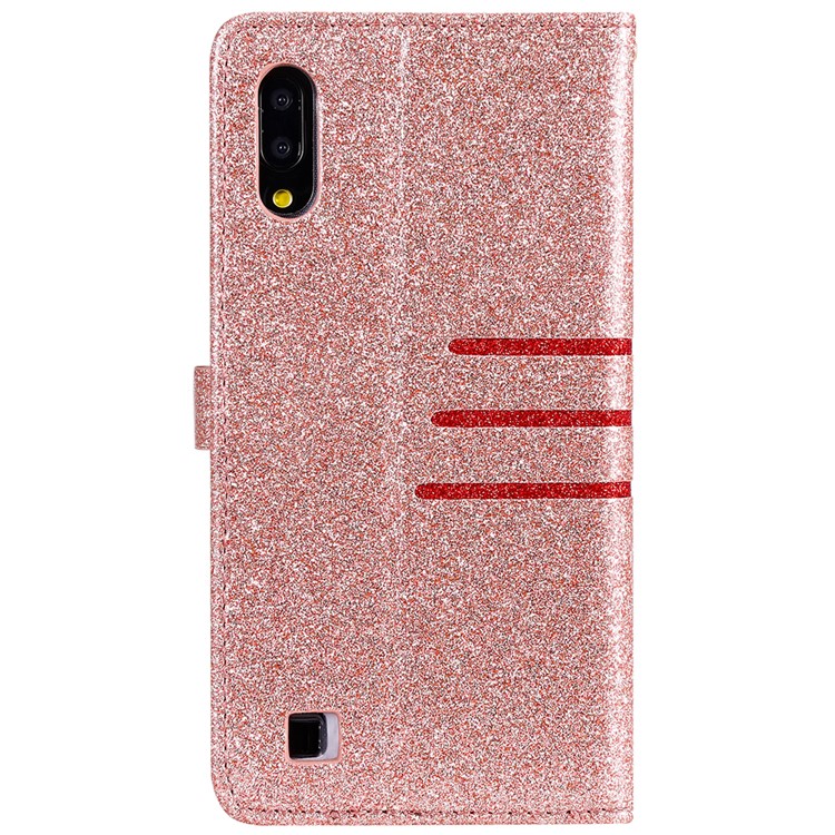 Glitter Powder Coated Wallet Leather Phone Case for Samsung Galaxy A10 / M10 - Rose Gold-3