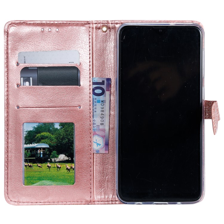 Glitter Powder Coated Wallet Leather Phone Case for Samsung Galaxy A10 / M10 - Rose Gold-4