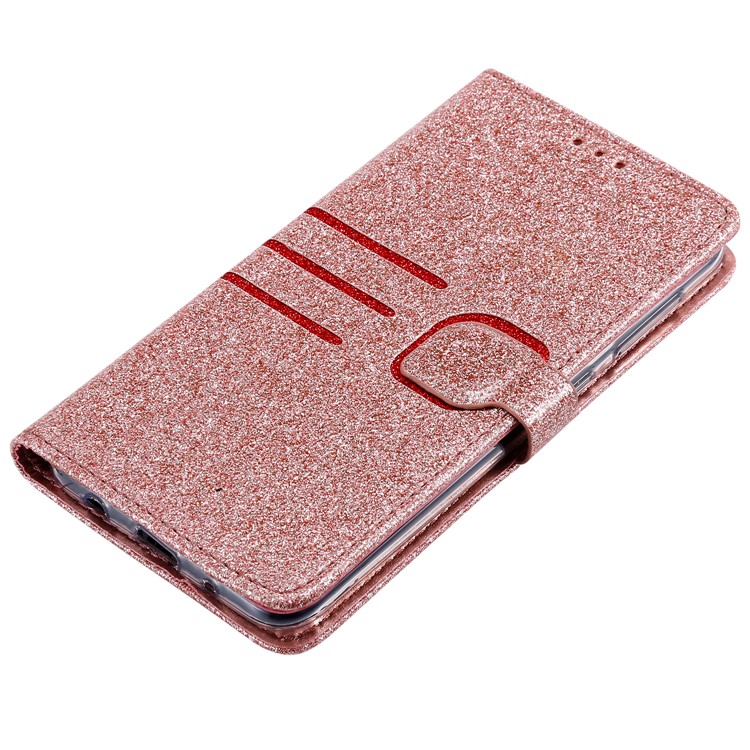 Glitter Powder Coated Wallet Leather Phone Case for Samsung Galaxy A10 / M10 - Rose Gold-5