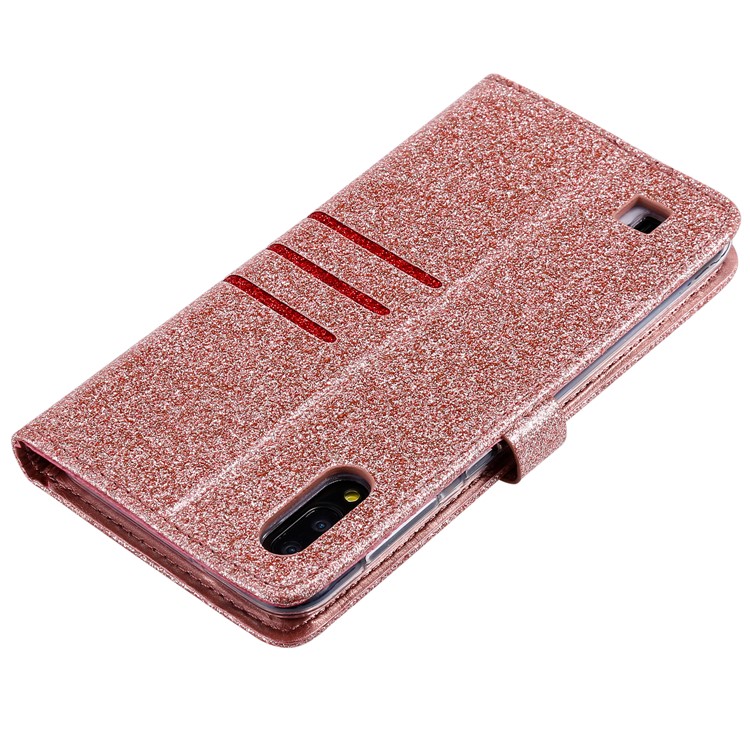 Glitter Powder Coated Wallet Leather Phone Case for Samsung Galaxy A10 / M10 - Rose Gold-6