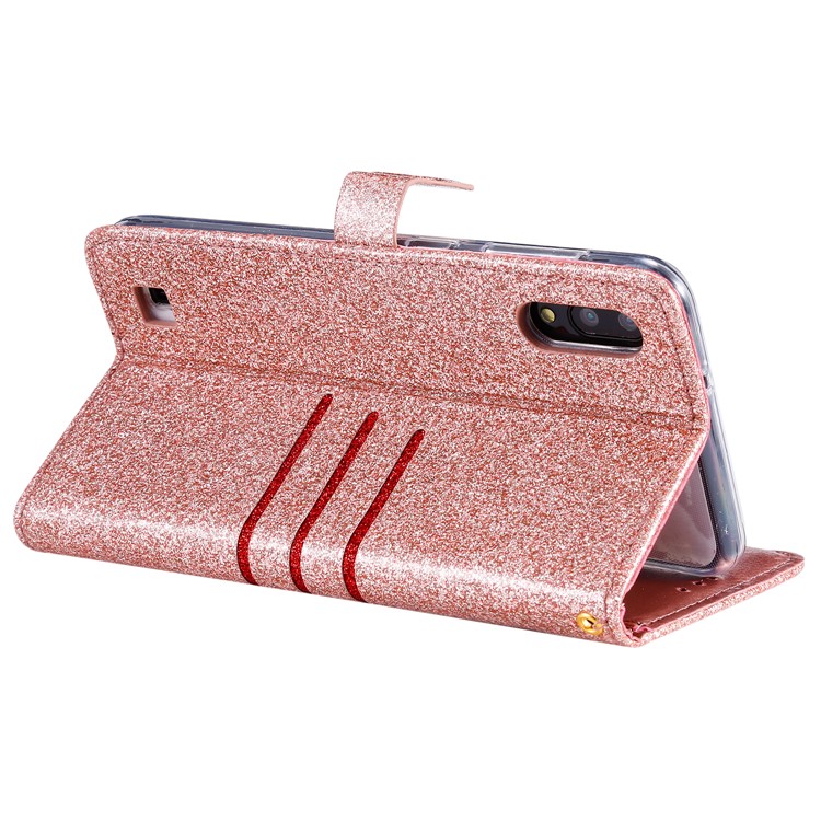 Glitter Powder Coated Wallet Leather Phone Case for Samsung Galaxy A10 / M10 - Rose Gold-7