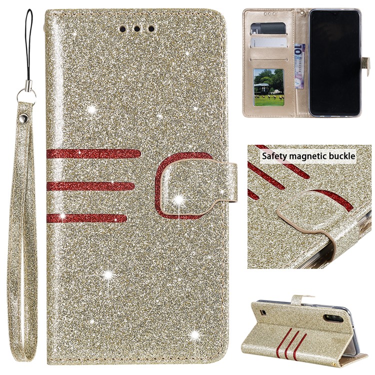 Glitter Powder Coated Wallet Leather Phone Case for Samsung Galaxy A10 / M10 - Gold-1