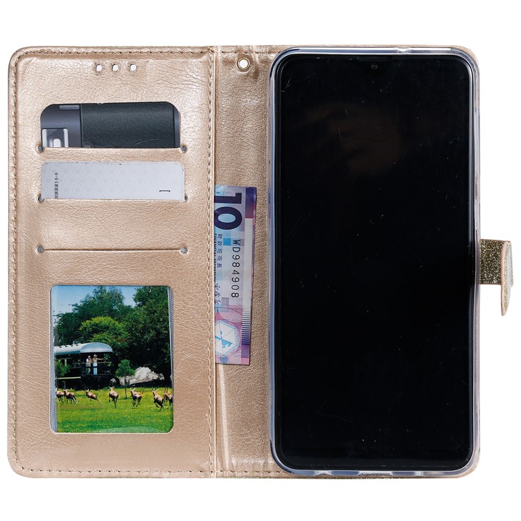 Glitter Powder Coated Wallet Leather Phone Case for Samsung Galaxy A10 / M10 - Gold-4