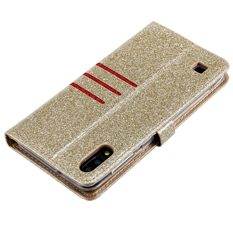 Glitter Powder Coated Wallet Leather Phone Case for Samsung Galaxy A10 / M10 - Gold-6
