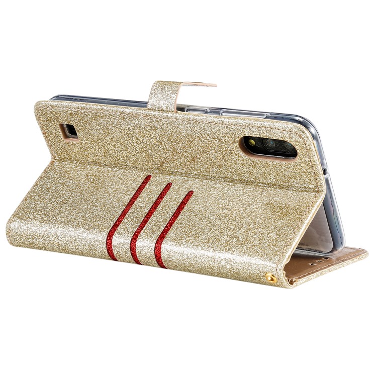 Glitter Powder Coated Wallet Leather Phone Case for Samsung Galaxy A10 / M10 - Gold-7