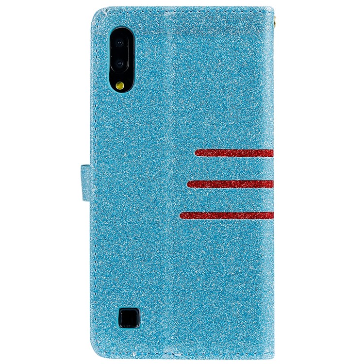 Glitter Powder Coated Wallet Leather Phone Case for Samsung Galaxy A10 / M10 - Blue-3