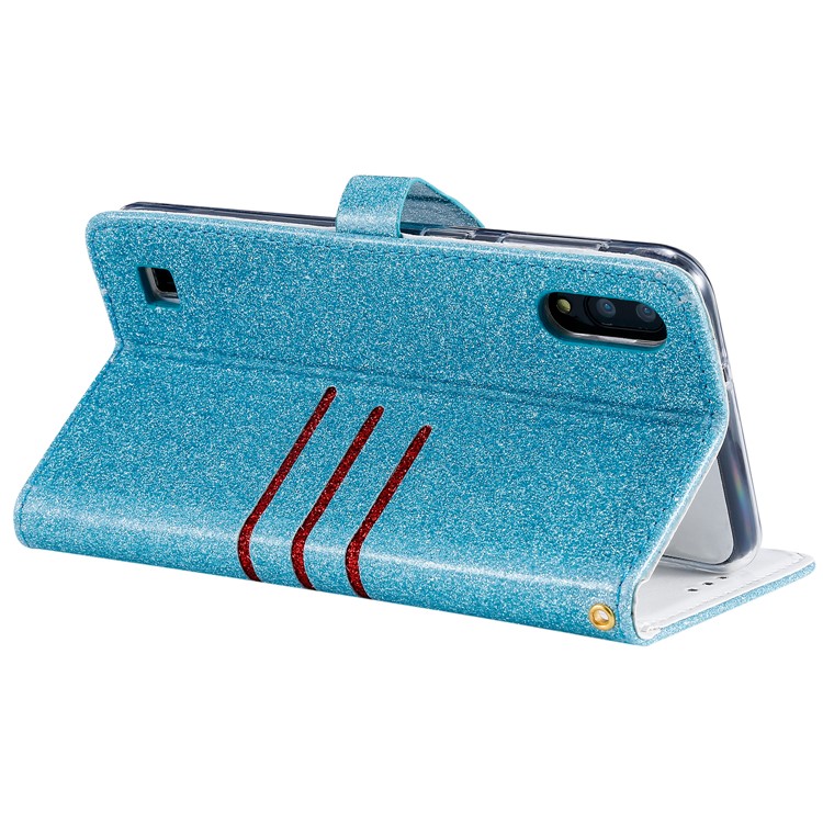 Glitter Powder Coated Wallet Leather Phone Case for Samsung Galaxy A10 / M10 - Blue-7