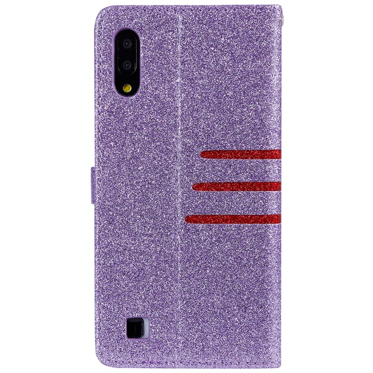 Glitter Powder Coated Wallet Leather Phone Case for Samsung Galaxy A10 / M10 - Purple-3
