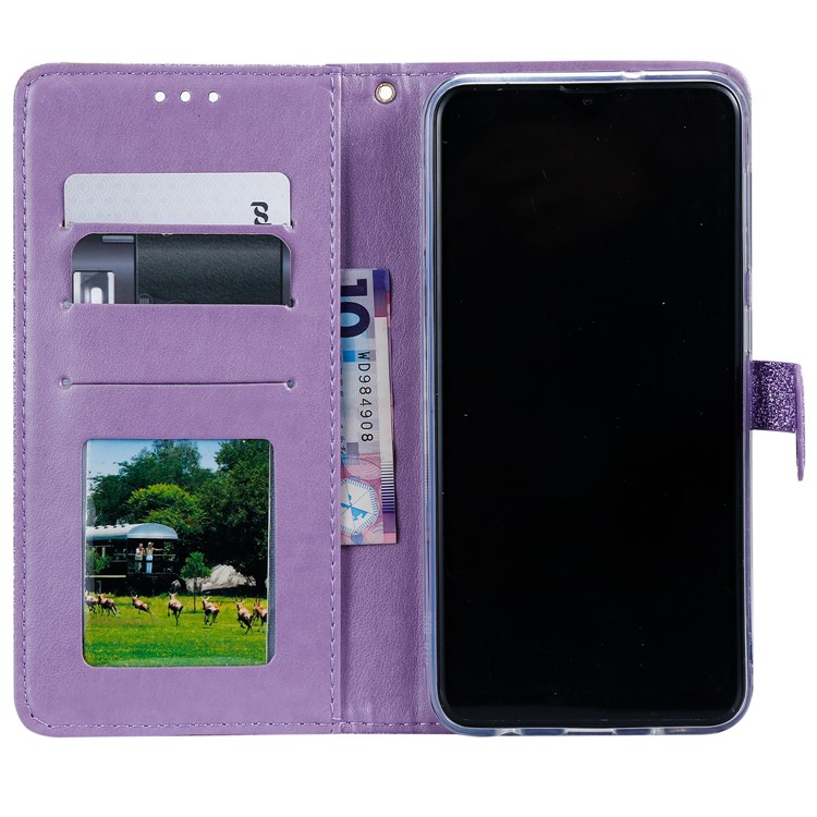 Glitter Powder Coated Wallet Leather Phone Case for Samsung Galaxy A10 / M10 - Purple-4