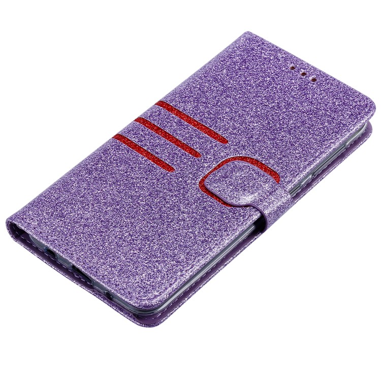 Glitter Powder Coated Wallet Leather Phone Case for Samsung Galaxy A10 / M10 - Purple-5