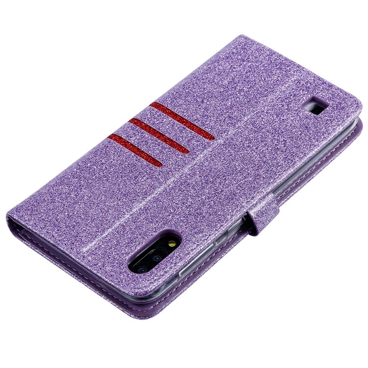 Glitter Powder Coated Wallet Leather Phone Case for Samsung Galaxy A10 / M10 - Purple-6