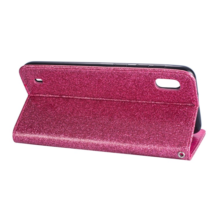 Glitter Powder Zippered Stand Leather Wallet Case with Strap for Samsung Galaxy A10 - Rose-4