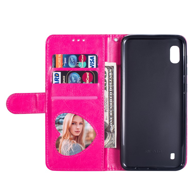 Glitter Powder Zippered Stand Leather Wallet Case with Strap for Samsung Galaxy A10 - Rose-5