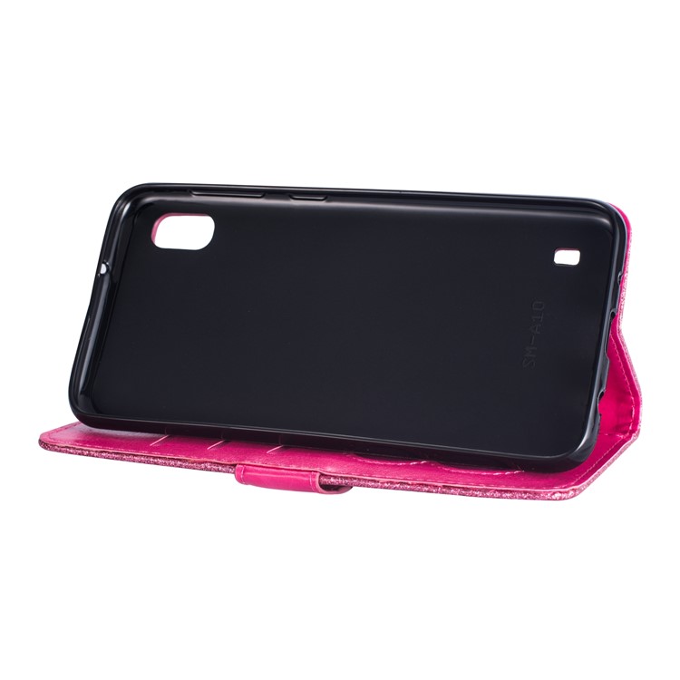 Glitter Powder Zippered Stand Leather Wallet Case with Strap for Samsung Galaxy A10 - Rose-7