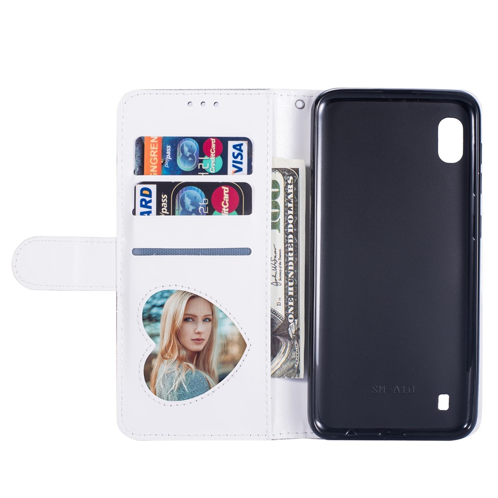 Glitter Powder Zippered Stand Leather Wallet Case with Strap for Samsung Galaxy A10 - Silver-5