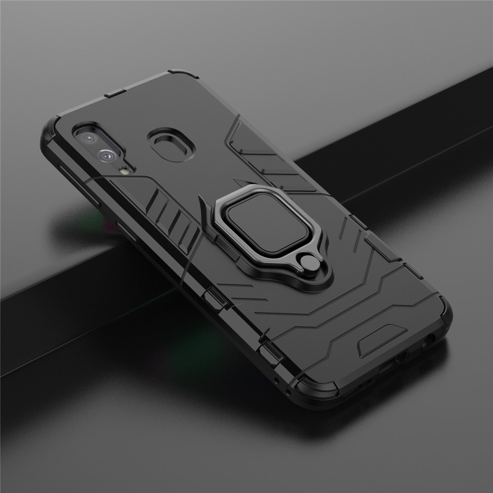 Cool Guard Ring Holder Kickstand PC TPU Hybrid Case for Samsung Galaxy A40 - Black-10