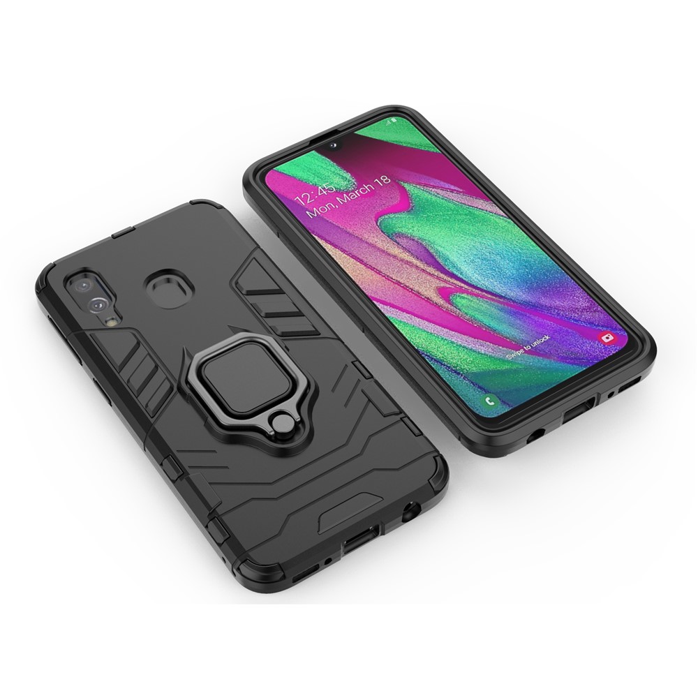 Cool Guard Ring Holder Kickstand PC TPU Hybrid Case for Samsung Galaxy A40 - Black-3
