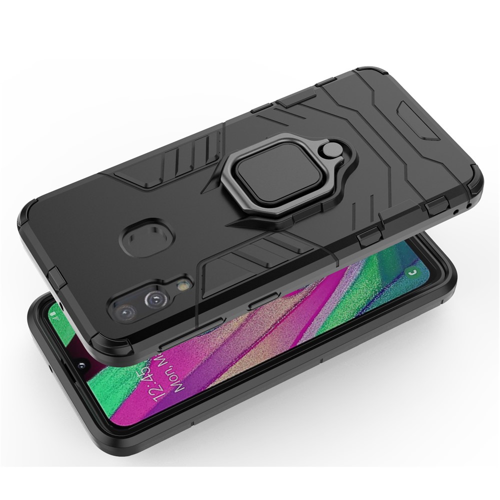 Cool Guard Ring Holder Kickstand PC TPU Hybrid Case for Samsung Galaxy A40 - Black-5