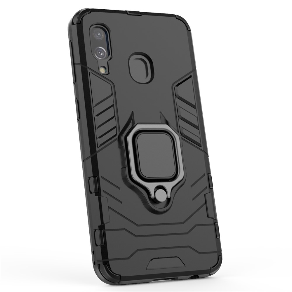 Cool Guard Ring Holder Kickstand PC TPU Hybrid Case for Samsung Galaxy A40 - Black-6