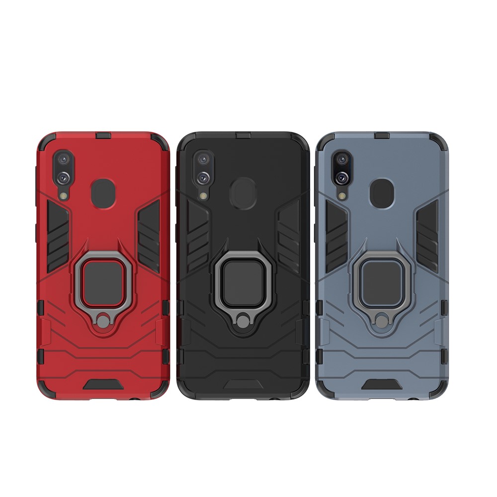 Cool Guard Ring Holder Kickstand PC TPU Hybrid Case for Samsung Galaxy A40 - Black-8