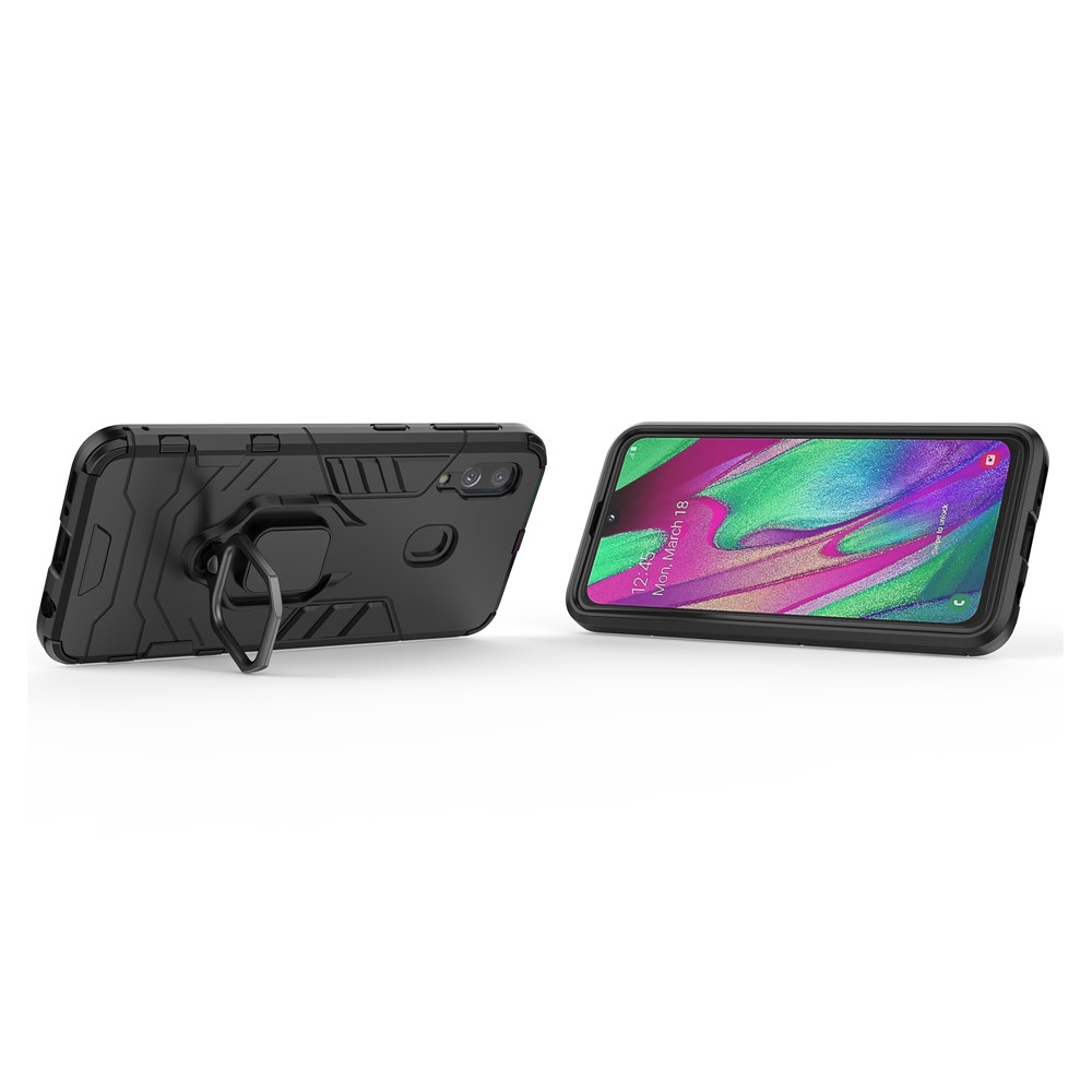 Cool Guard Ring Holder Kickstand PC TPU Hybrid Case for Samsung Galaxy A40 - Black-9