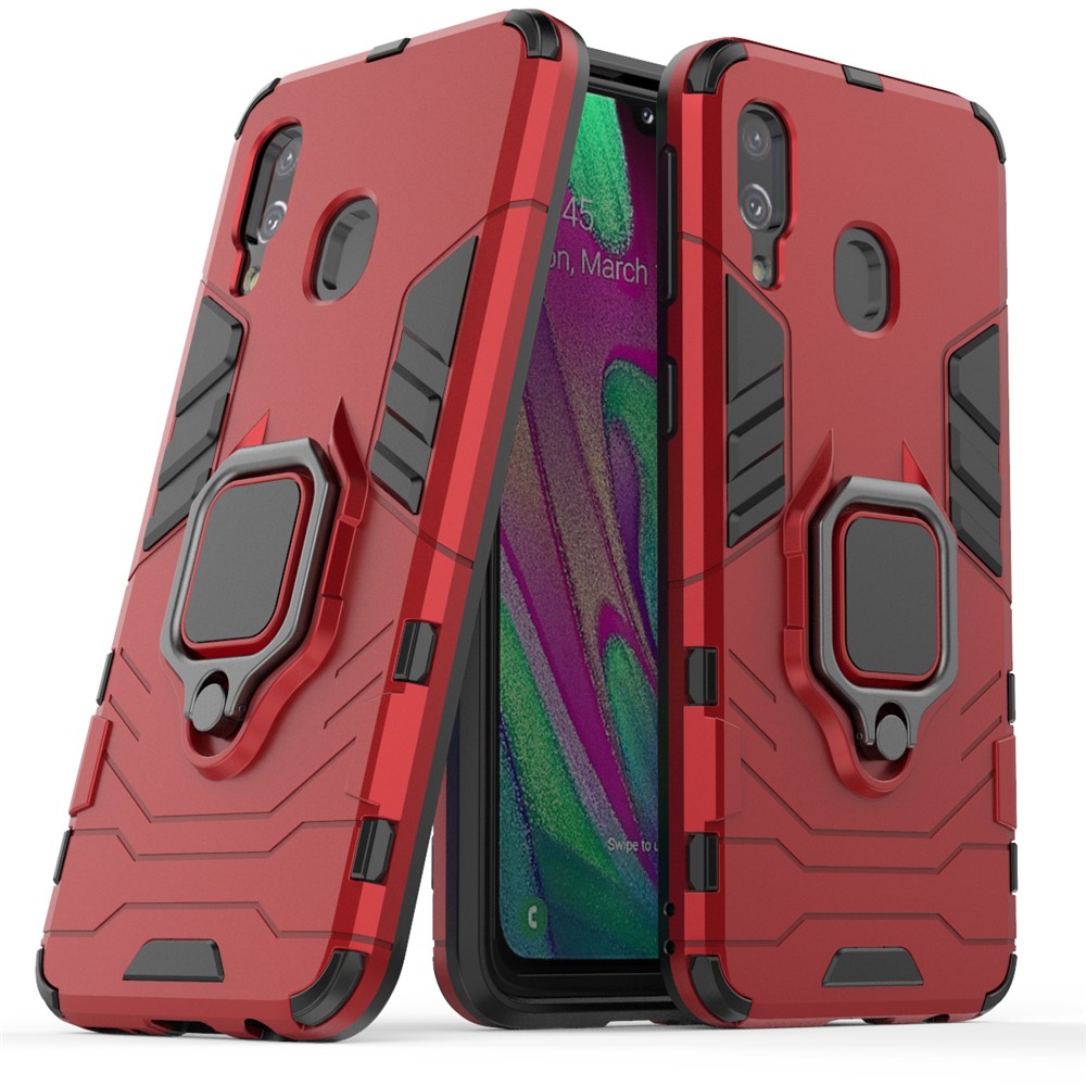 Cool Guard Ring Holder Kickstand PC TPU Hybrid Case for Samsung Galaxy A40 - Red-1