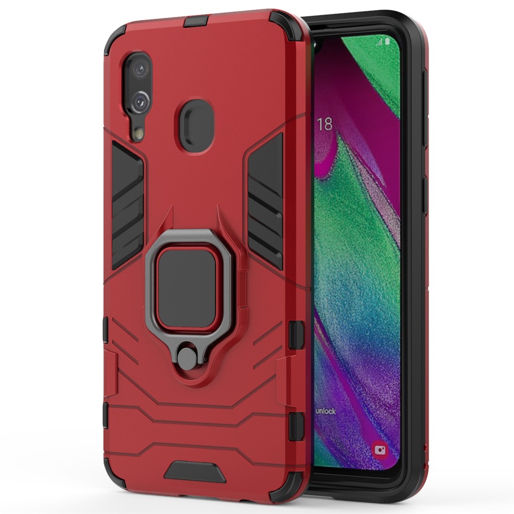 Cool Guard Ring Holder Kickstand PC TPU Hybrid Case for Samsung Galaxy A40 - Red-2