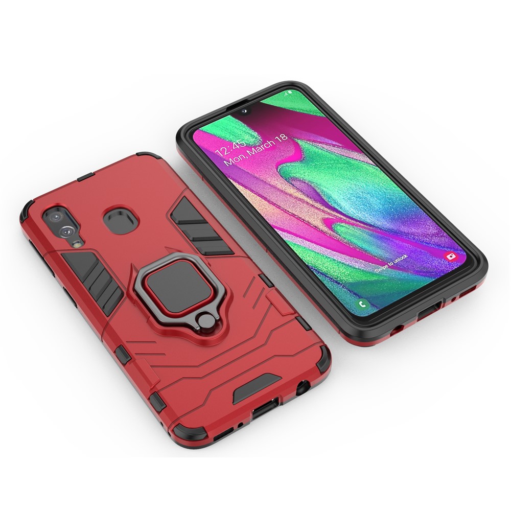 Cool Guard Ring Holder Kickstand PC TPU Hybrid Case for Samsung Galaxy A40 - Red-3