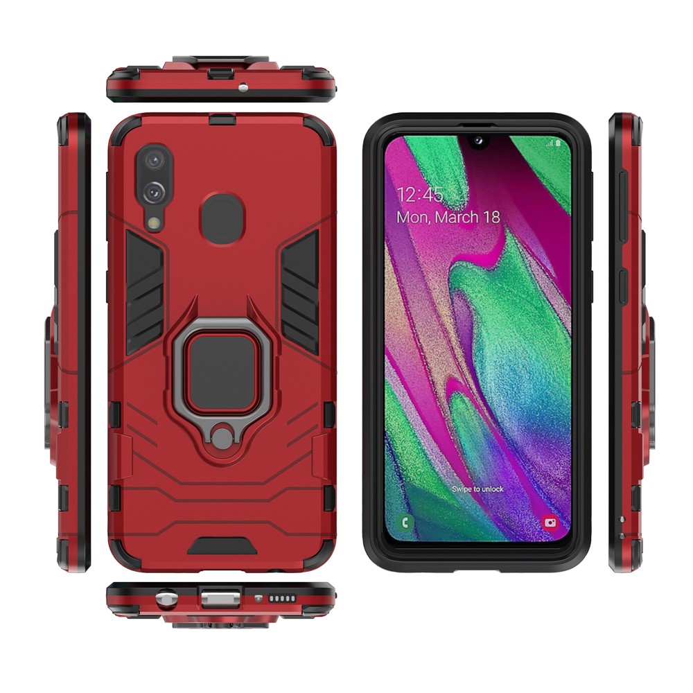 Cool Guard Ring Holder Kickstand PC TPU Hybrid Case for Samsung Galaxy A40 - Red-4