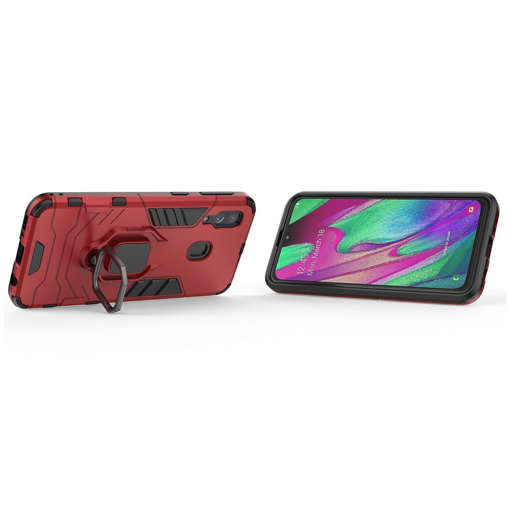 Cool Guard Ring Holder Kickstand PC TPU Hybrid Case for Samsung Galaxy A40 - Red-5
