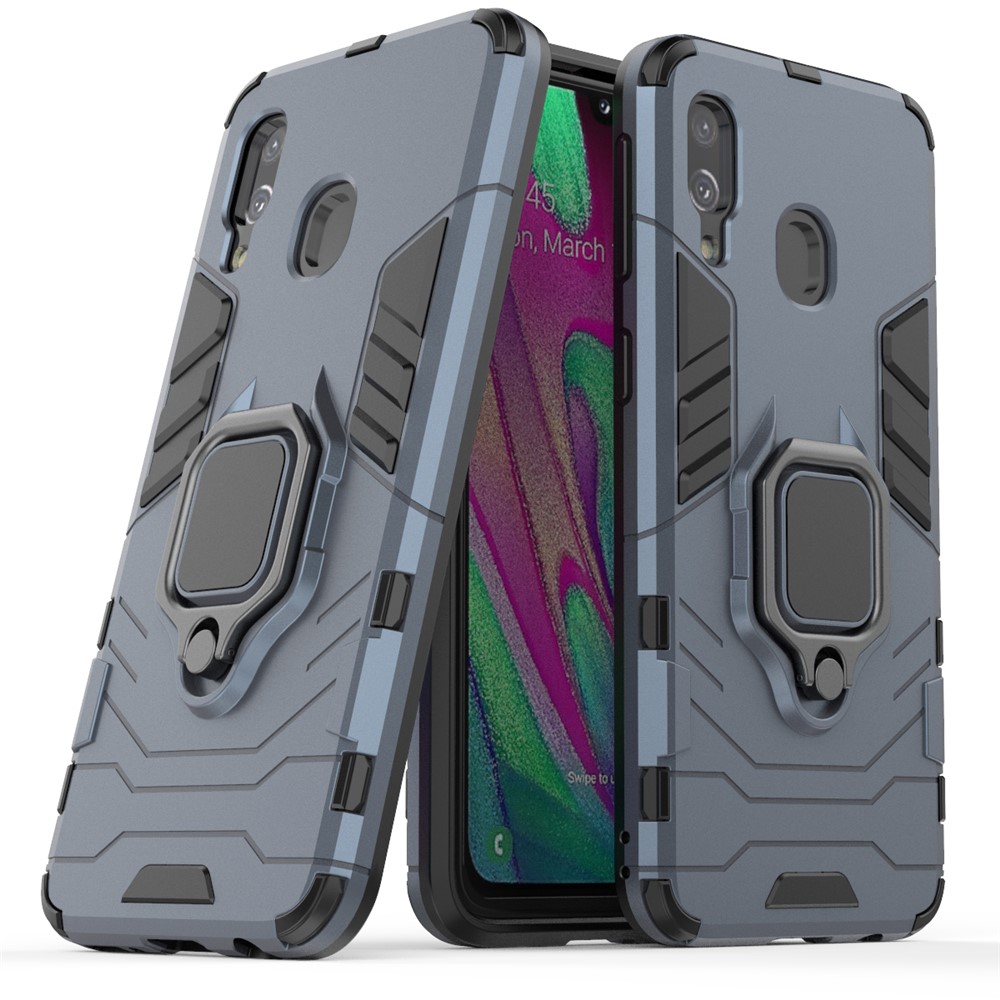 Cool Guard Ring Holder Kickstand PC TPU Hybrid Case for Samsung Galaxy A40 - Blue-1