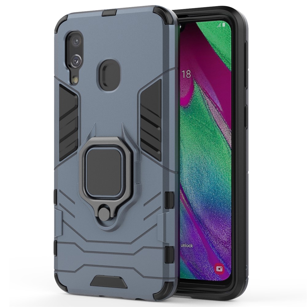 Cool Guard Ring Holder Kickstand PC TPU Hybrid Case for Samsung Galaxy A40 - Blue-2