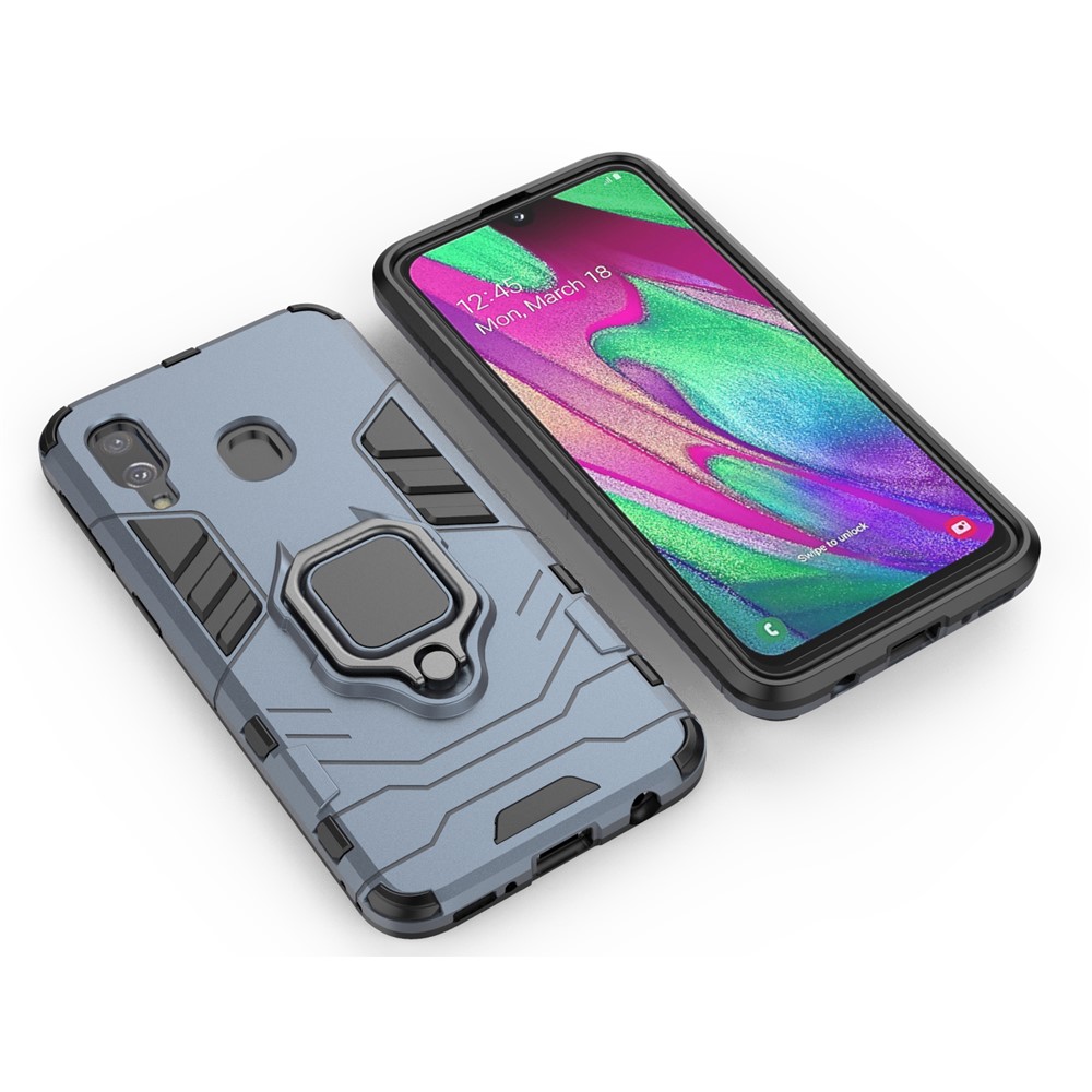 Cool Guard Ring Holder Kickstand PC TPU Hybrid Case for Samsung Galaxy A40 - Blue-3